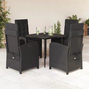 Set da pranzo da giardino 5 pz nero con cuscini in polyrattan