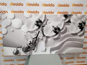 Stampa su tela – Orchidea in bianco e nero su sfondo astratto