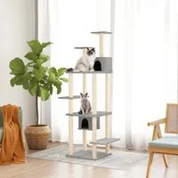 Albero per Gatti con Tiragraffi in Sisal Grigio Chiaro 176 cm