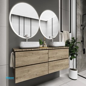 Mobile Bagno Sospeso "Vulcano" Da 120 Cm Composto Da Quattro Cassetti Doppio Lavabo E Due Specchi