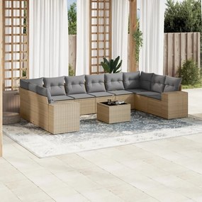 Set divani da giardino 11 pz con cuscini beige in polyrattan