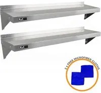 2 x Ripiani in Acciaio Inox Cucina Commerciale Mensole Muro e Staffe 140 x 30 cm