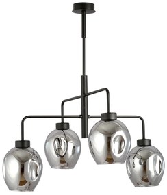 Lampadario Moderno 4 Luci Auriga In Accaio Nero E Vetro Fumè