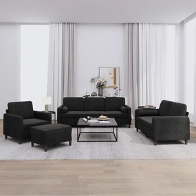 Set Di Divani 4 Pz Con Cuscini Nero İn Velluto /