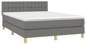 Letto a molle materasso e led grigio scuro 140x200cm in tessuto