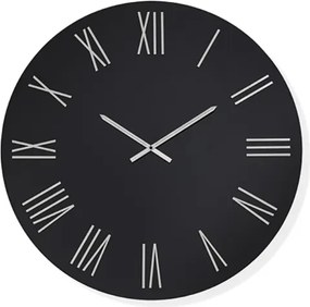 Orologio rotondo D60 cm ROWAN in cristallo laccato Nero e numeri Argento