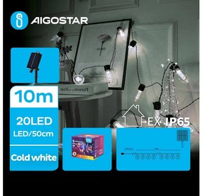 Aigostar - Catena di Natale solare a LED 20xLED/8 funzioni 11,5m IP65 bianco freddo