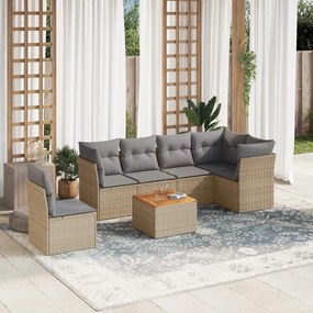 Set divano da giardino 7 pz con cuscini beige misto polyrattan