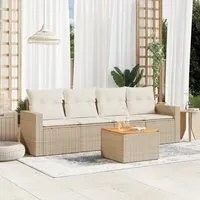 Set Divano da Giardino 5 pz con Cuscini Beige in Polyrattan 3224000