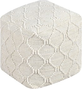 MELILLA - pouf in lana avorio con decoro 40 x 40