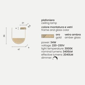 Plafoniera LOTUS con inserto amovibile in vetro granigliato ORO 55x47 cm