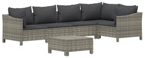 Set divani da giardino 6 pz con cuscini in polyrattan grigio