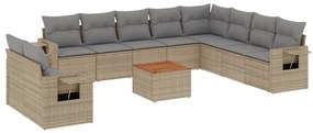 Set divano da giardino 11 pz con cuscini beige misto polyrattan