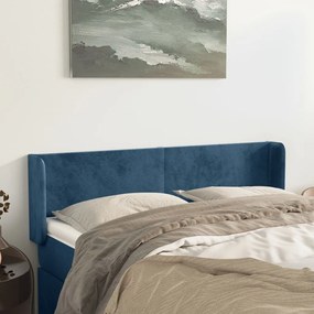 Testiera Ad Orecchio Blu Scuro 147x16x78/88 Cm İn Velluto /