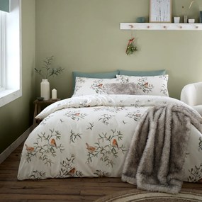 Set copripiumino e federa color crema in flanella per letto matrimoniale e per letto esteso 230x220 cm Mistletoe Robins – Catherine Lansfield