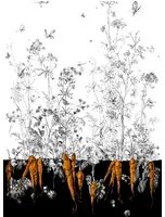 Edmond Petit Carta da parati Lièvres/Fenouil/Tournesol - Noir Orange - Fenouil Sauvage Droit - Noir Orange Doré