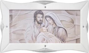 Quadro su tela moderno 50x120 cm con cornice in pelle Bianca Sacra Famiglia