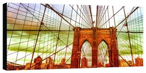 Stampa su tela Tramonto ponte di Brooklyn, multicolore 190 x 90 cm