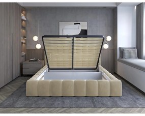 Letto matrimoniale imbottito beige con contenitore e rete inclusi 180x200 cm Lamica – ELTAP