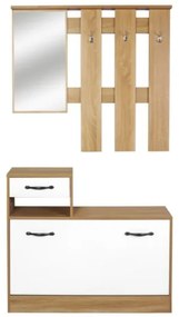 Mobile ingresso con specchio e scarpiera bianco lucido e rovere Rudolf XL