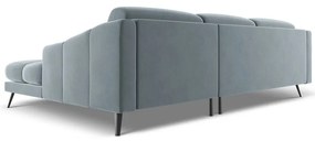 Divano angolare azzurro (con penisola a destra) con rivestimento in velluto Nalu – Makamii