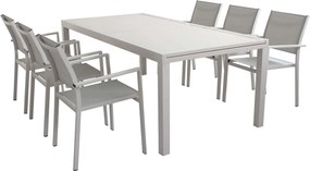 DEXTER - set tavolo in alluminio cm 200/300 x 100 x 74 h con 6 poltrone Venus