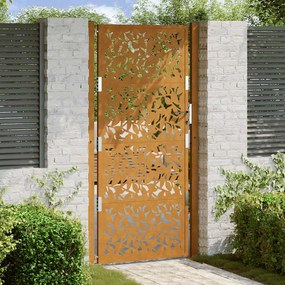Cancello Da Giardino 105x205 Cm Acciaio Corten Design A Foglia /