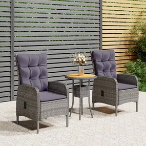 Set Da Bistrot Per Giardino 3 Pz İn Polyrattan Grigio /