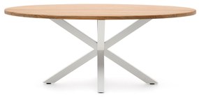 Kave Home - Tavolo ovale Argo di legno massello di acacia e gambe in acciaio con finitura bianca Ã˜ 200
