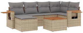 Set Divani da Giardino 7 pz con Cuscini Beige in Polyrattan