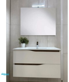 Mobile Bagno Sospeso "Smart" Da 100 Cm Composto Da Due Cassetti Lavabo E Specchio Con Lampada Led Finitura Bianco/Sherwood Natural