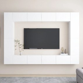 Set Mobili Porta Tv 8 Pz Bianco İn Legno Multistrato /