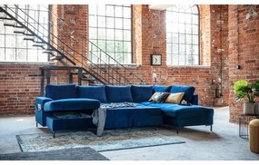 Divano letto a U in velluto blu navy, angolo destro Lofty Lilly - Miuform