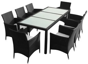 Set da Pranzo da Giardino 9 pz con Cuscini in Polyrattan Nero