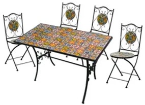 Set Da Pranzo Tavolo Maioliche Rettangolare 120x80 Con 4 Sedie Pieghevoli Kos