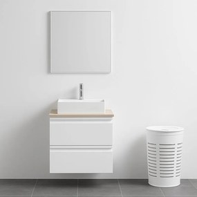 Mobile da bagno sospeso Pull con top L 60 x H 56 x P 46 cm bianco e rovere naturale, 2 cassetti, lavabo non incluso