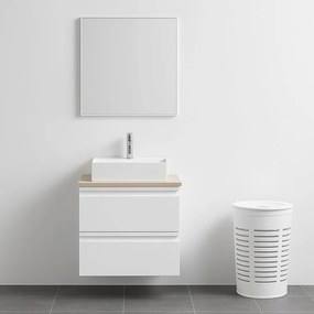 Mobile da bagno sotto lavabo Pull bianco laccato opaco L 60 x H 56 x P 46 cm 2 cassetti, lavabo non incluso