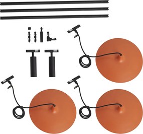 Sistema di illuminazione a binario moderno nero con 2 faretti e 3 luci a sospensione arancioni monofase - Slimline Uzzy Panzi