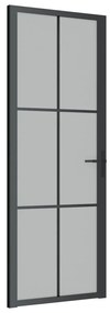 Porta Interna 76x201,5 cm Nero Opaco Vetro e Alluminio