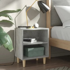 Comodini Gambe İn Legno Massello 2pz Grigio Cemento 40x30x50 Cm /
