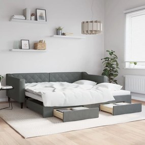 Divano Letto Estraibile Cassetti Grigio Scuro 100x200cm Tessuto /