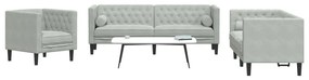 Set Divani Chesterfield 3pz Con Cuscini Grigio Chiaro Velluto /
