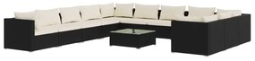 Set divani da giardino 12 pz con cuscini in polyrattan nero