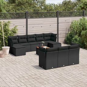 Set Divani da Giardino 11 pz con Cuscini in Polyrattan Nero