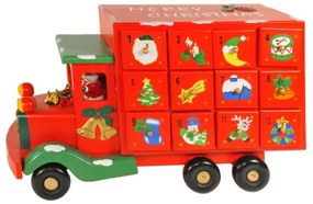 Trade Shop - Calendario Avvento Furgoncino Di Natale In Legno Cassetti Decorazioni Natalizie