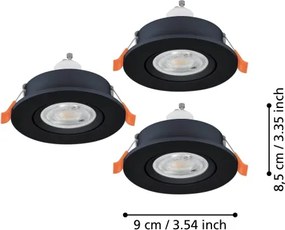 Eglo 902244 - Set 3x faretti LED da incasso BARRANCO, 1x GU10/4,5W/230V, nero