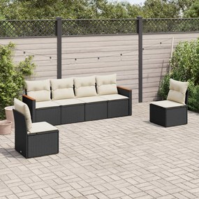 Set divano da giardino 6 pz con cuscini nero in polyrattan