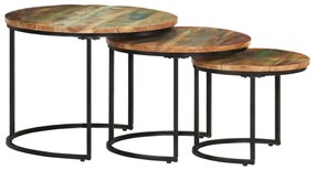 Tavolini impilabili 3 pz in legno massello di recupero