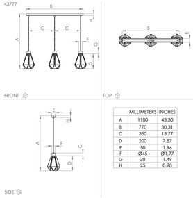 Lampadario Contemporaneo Adwickle 3 Luci Metallo Nero E Tessuto