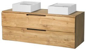 Mobili per bagno sospeso con lavabo doppio 2 cassetti 115 cm in Teak chiaro - BIMBING